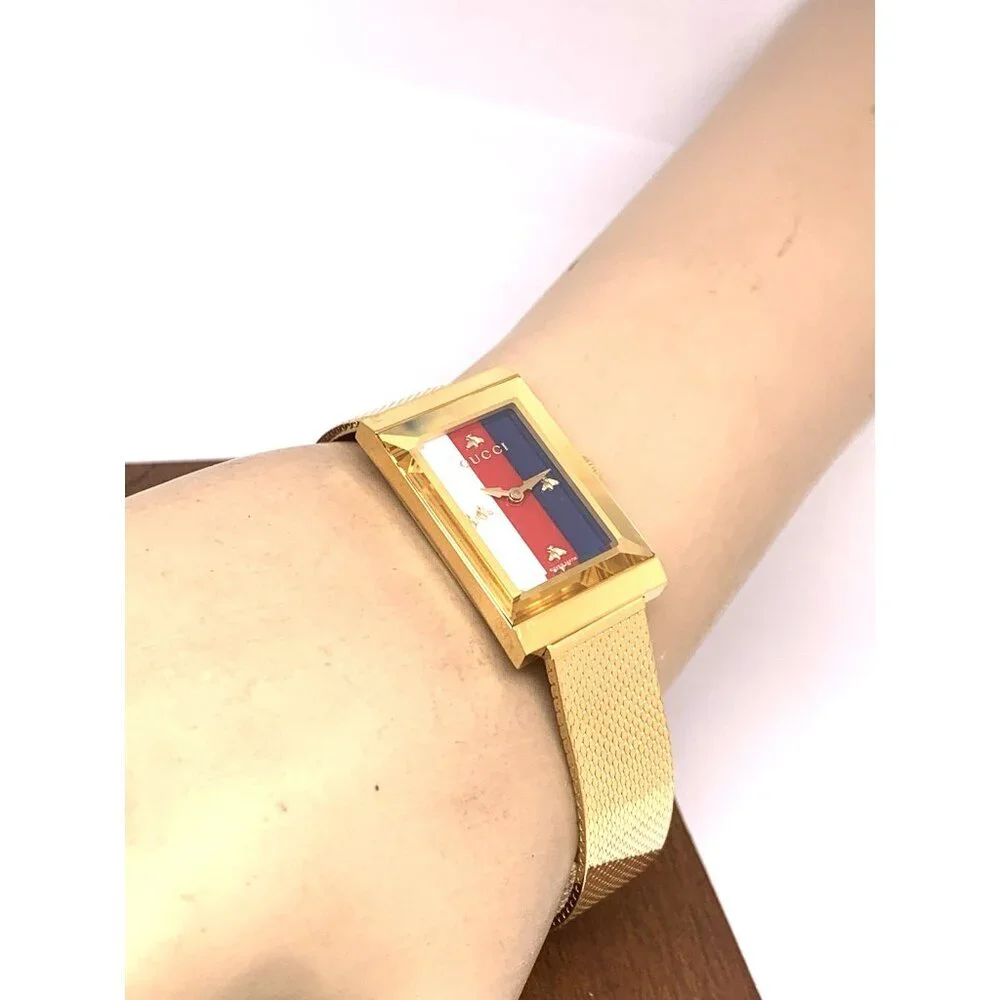 Gucci Women's Watch YA147410 G-Frame Gold Rectangular Dial Swiss Quartz Steel